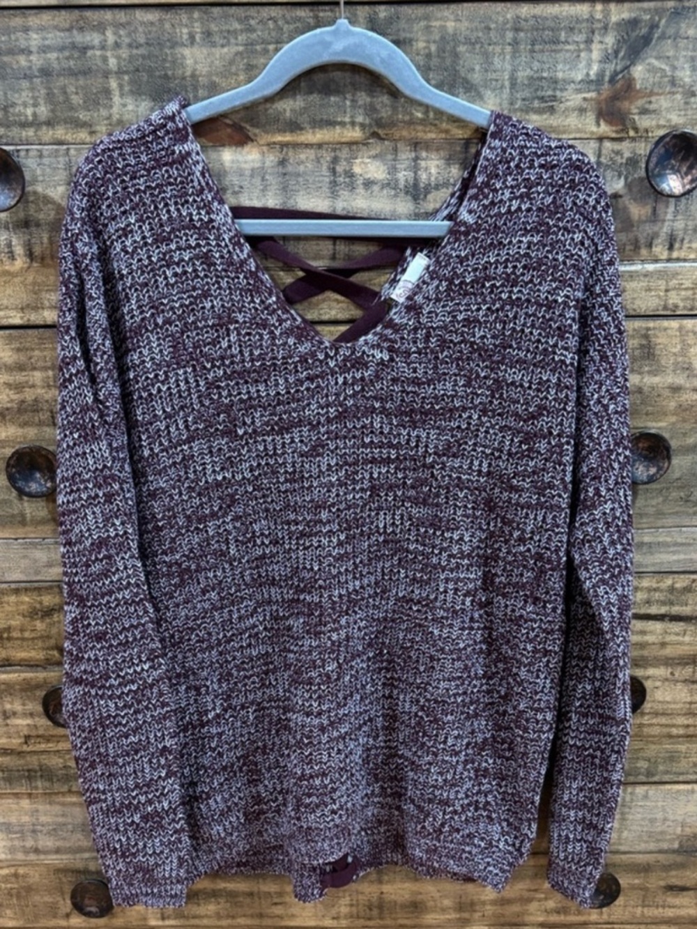 So V-Neck Marled Knit Sweater in Burgundy